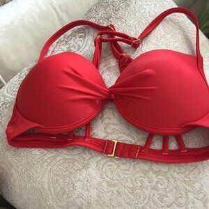 Endless Sun Scarlet Red Twist-Front Bikini Top Size S Adjustable Racerback